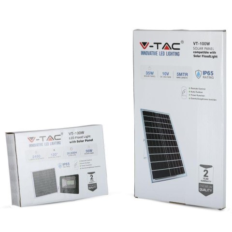 Projektor LED solarny V-TAC 35W czarny IP65 pilot timer VT-100W 4000K 2450lm