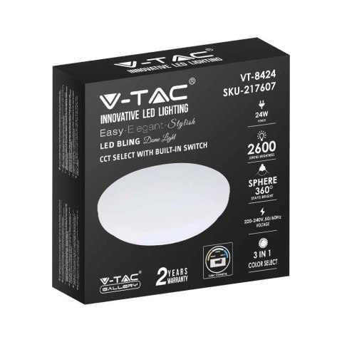 Plafon V-TAC 24W mleczny zmiana koloru CCT fi.350 VT-8424 3000K-6400K 2600lm