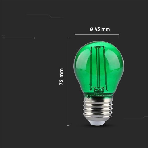 Żarówka LED V-TAC 2W filament E27 kulka G45 kolor VT-2132 Kolor Zielony 60lm