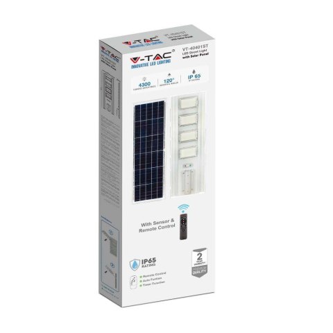 Naświetlacz oprawa uliczna LED solarna V-TAC 50W czujnik ruchu pilot VT-40401ST 6500K 4300lm