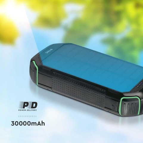 Power bank V-TAC 30000mAh czarny solarny ładowanie bezprzewodowe szybki 20W 2xUSB V-TAC VT-33333