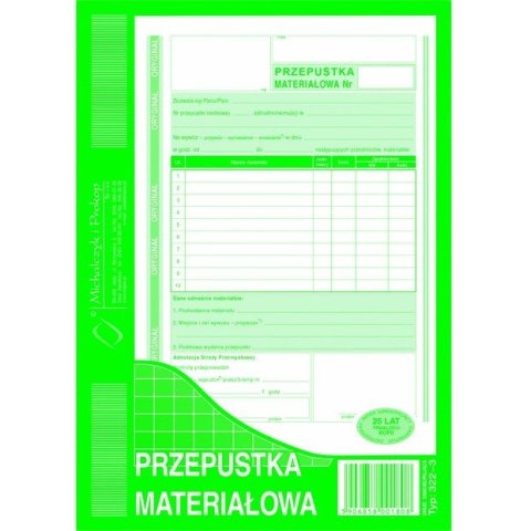 PRZEPUSTKA MATERIAŁOWA A5 (O+1K)