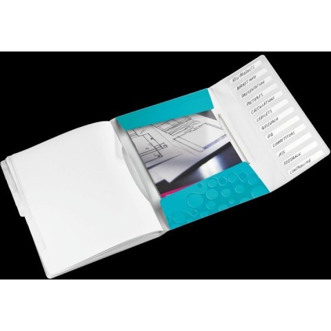 Teczka PP z gumką Leitz Wow A4 12 przekładek turkusowa