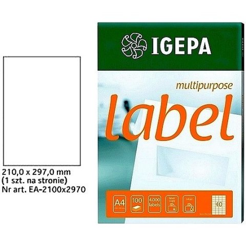 ETYKIETY A4 IGEPA 210*297mm BIAŁE (100)