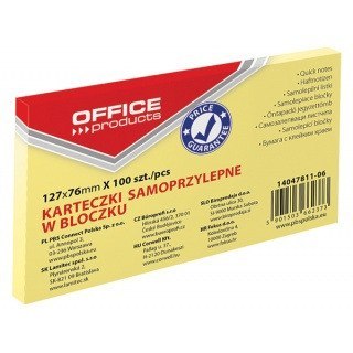 Karteczki Office Products 76x127mm żółte (100)