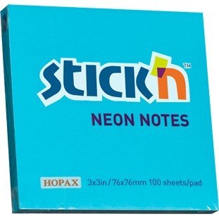 KARTECZKI STICK'N 76*76mm NIEBIESKIE NEON (100)