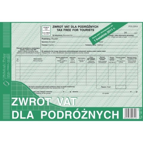 ZWROT VAT DLA PODRÓŻNYCH A4 (OFFSET)