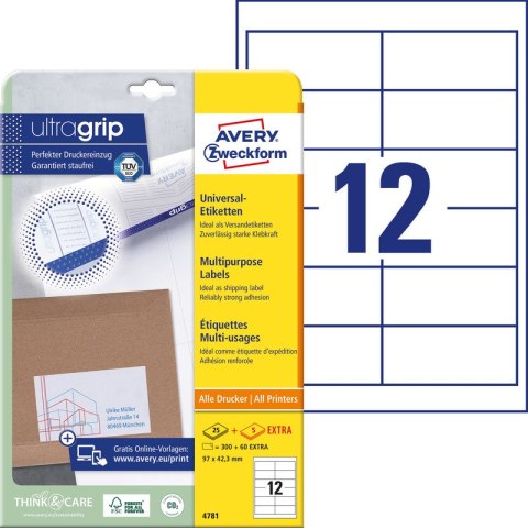 ETYKIETY AVERY A4 97x42.3mm BIAŁE (12x30)