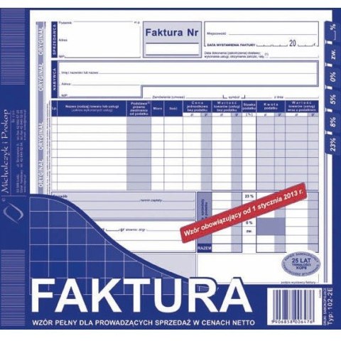 FAKTURA VAT 2/3 A4 (O+1K)