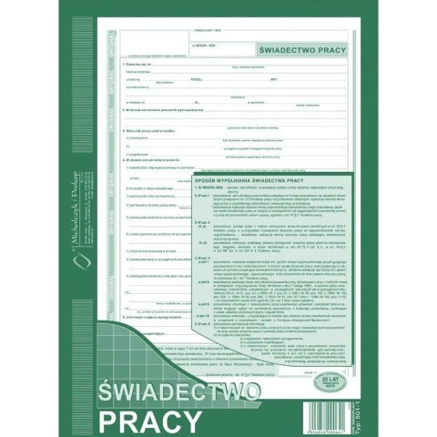 ŚWIADECTWO PRACY A4 (O+1K)