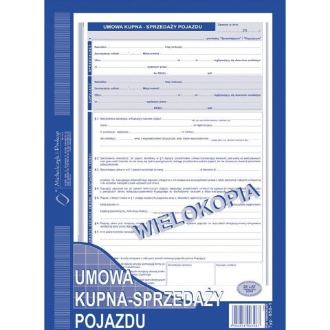 UMOWA KUPNA - SPRZEDAŻY POJAZDU A4 (WIELOKOPIA)