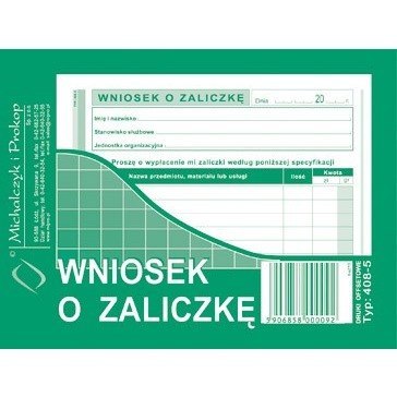 WNIOSEK O ZALICZKĘ A6 (OFFSET)