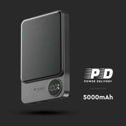 Power bank V-TAC 5000mAh szary magnetyczny 9mm aluminium lightning LCD szybki 20W V-TAC VT-50005-SG