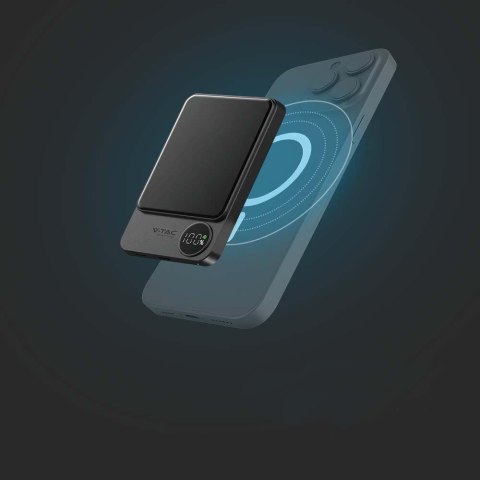 Power bank V-TAC 5000mAh szary magnetyczny 9mm aluminium lightning LCD szybki 20W V-TAC VT-50005-SG