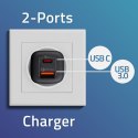 Qoltec Ładowarka sieciowa 65W GaN ULTRA | 5-20V | 2.25-3.25A | 1 x USB typ C PD | 1 x USB QC 3.0 | Laptop | Smartfon | Czarna