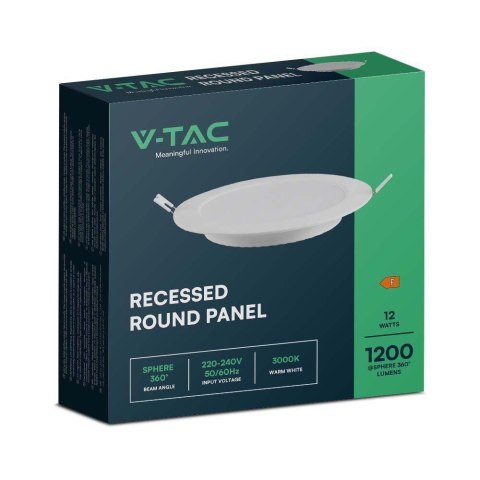 Panel LED V-TAC wpuszczany premium downlight 12W okrągły fi170 VT-61012 6500K 1200lm