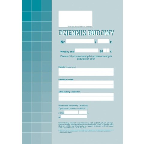 DZIENNIK BUDOWY A4 (OFFSET)