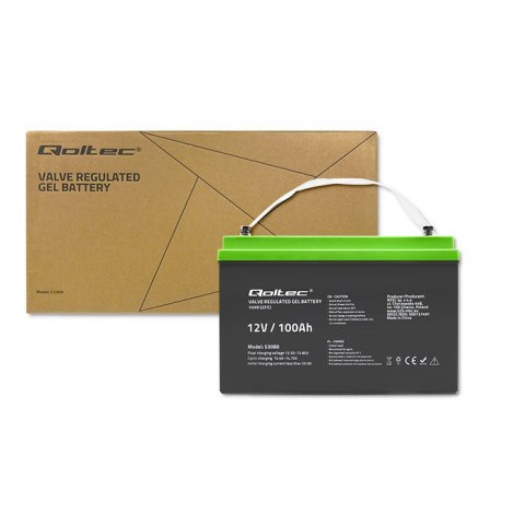 Qoltec Akumulator żelowy GEL | 12V | 100Ah | 29.3kg | Bezobsługowy | Professional | LongLife | PV, UPS, kamper, łódź