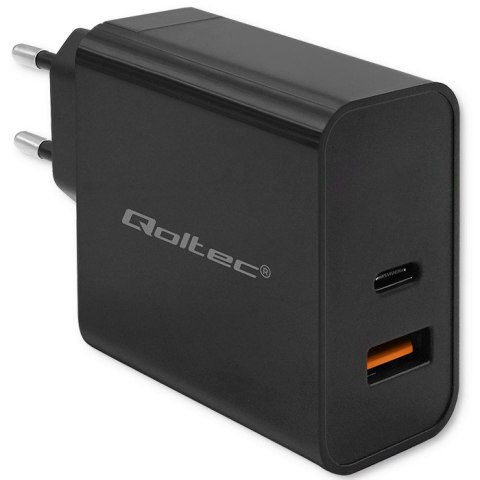 Qoltec Ładowarka Super Quick PD | 1xUSB-C | 1xUSB | 90W | 5-20V | 2.4-4.35A | Laptop | Smartfon | Czarna