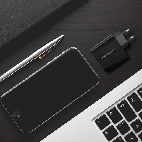 Qoltec Ładowarka Super Quick PD | 1xUSB-C | 1xUSB | 90W | 5-20V | 2.4-4.35A | Laptop | Smartfon | Czarna