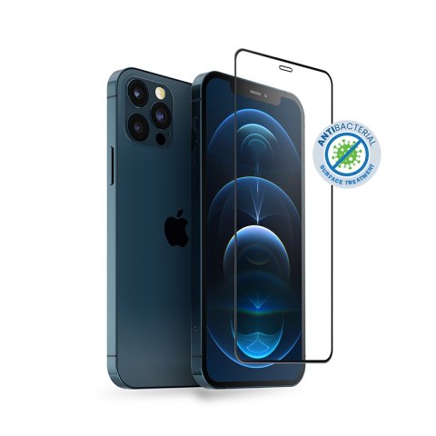 Crong Anti-Bacterial 3D Armour Glass - Szkło hartowane 9H na cały ekran iPhone 12 / iPhone 12 Pro + ramka instalacyjna