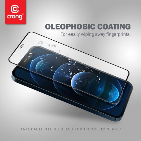 Crong Anti-Bacterial 3D Armour Glass - Szkło hartowane 9H na cały ekran iPhone 12 / iPhone 12 Pro + ramka instalacyjna
