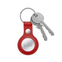 Crong Leather Case with Key Ring - Skórzane etui ochronne brelok do Apple AirTag 1 / 2 (czerwony)