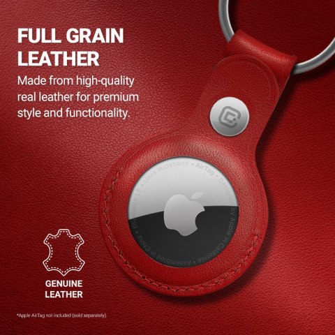 Crong Leather Case with Key Ring - Skórzane etui ochronne brelok do Apple AirTag 1 / 2 (czerwony)
