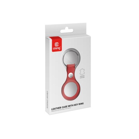 Crong Leather Case with Key Ring - Skórzane etui ochronne brelok do Apple AirTag 1 / 2 (czerwony)