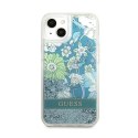 Guess Liquid Glitter Flower - Etui iPhone 13 (niebieski/zielony)