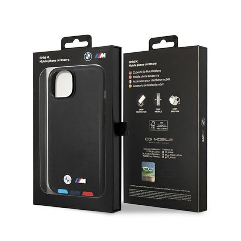 BMW Leather Hot Stamp Tricolor MagSafe - Etui iPhone 14 Plus (Czarny)