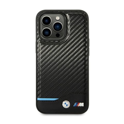 BMW Leather Carbon Blue Line - Etui iPhone 14 Pro (Czarny)