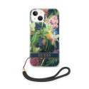 Guess Flower Cord - Etui ze smyczką iPhone 14 (niebieski)