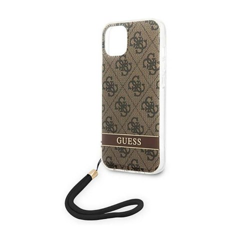 Guess 4G Print Cord - Etui ze smyczką iPhone 14 Plus (brązowy)