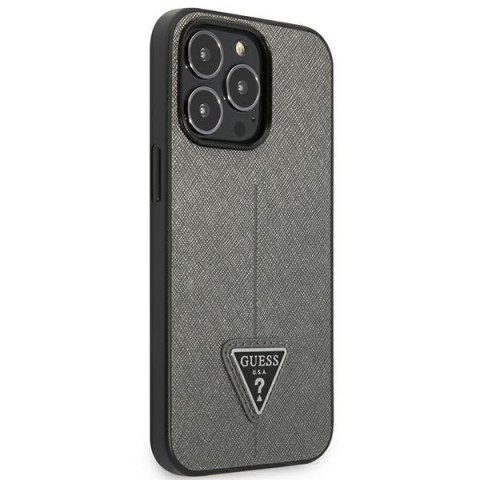 Guess Saffiano Triangle Logo Case - Etui iPhone 13 Pro Max (srebrny)