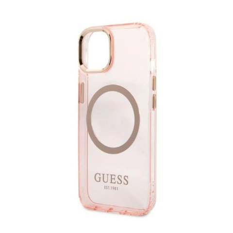 Guess Gold Outline Translucent MagSafe - Etui iPhone 13 (różowy)