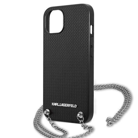 Karl Lagerfeld Leather Textured and Chain - Etui iPhone 13 (czarny)
