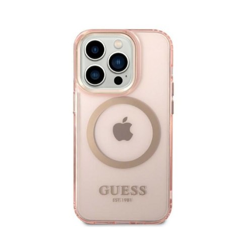 Guess Gold Outline Translucent MagSafe - Etui iPhone 14 Pro (różowy)