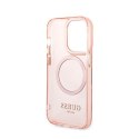 Guess Gold Outline Translucent MagSafe - Etui iPhone 14 Pro (różowy)