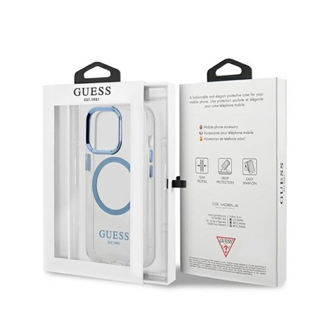 Guess Metal Outline Magsafe - Etui iPhone 13 Pro (przezroczysty / niebieski)