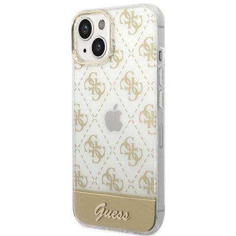 Guess 4G Stripe Script Logo Electroplated Pattern - Etui iPhone 14 Plus (złoty)