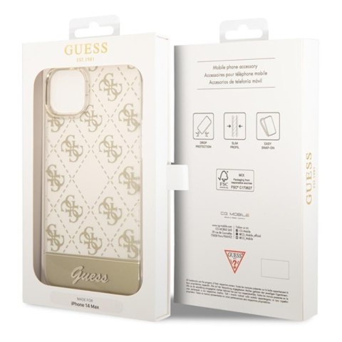 Guess 4G Stripe Script Logo Electroplated Pattern - Etui iPhone 14 Plus (złoty)