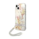 Guess Flower Cord - Etui ze smyczką iPhone 14 Plus (fioletowy)