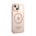 Guess Gold Outline Translucent MagSafe - Etui iPhone 14 Plus (różowy)
