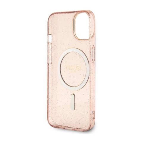 Guess Glitter Gold MagSafe - Etui iPhone 14 Plus (Różowy)