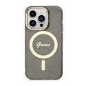 Guess Glitter Gold MagSafe - Etui iPhone 14 Pro (Czarny)