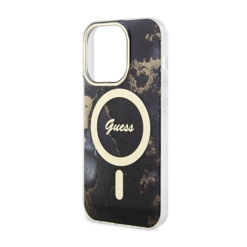 Guess Golden Marble MagSafe - Etui iPhone 14 Pro (Czarny)