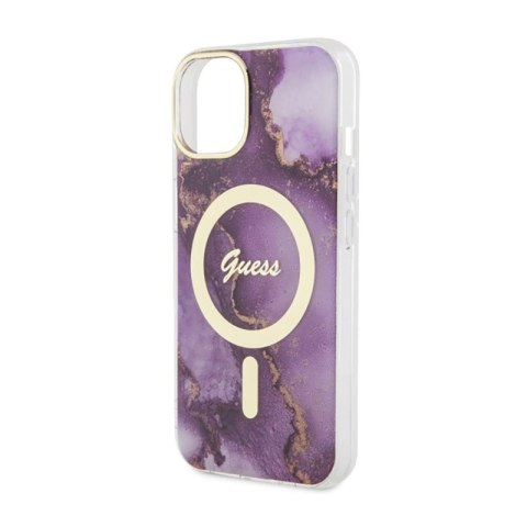 Guess Golden Marble MagSafe - Etui iPhone 14 (Purpurowy)
