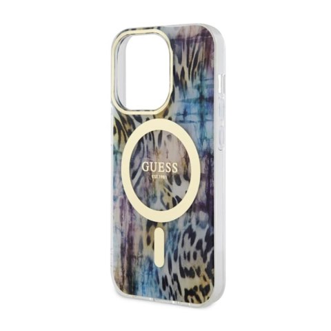 Guess Leopard MagSafe - Etui iPhone 14 Pro (Niebieski)