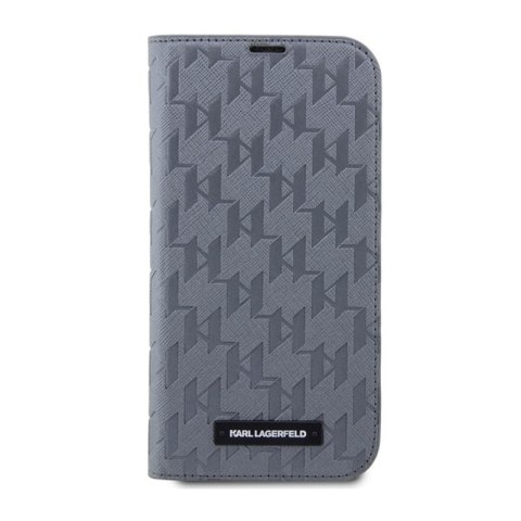 Karl Lagerfeld Booktype Saffiano Monogram - Etui iPhone 14 Pro Max (Srebrny)